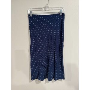 Madewell Midi Slip Skirt Womens Size 4 Navy Blue Polka Dot Elastic Waist Pull On